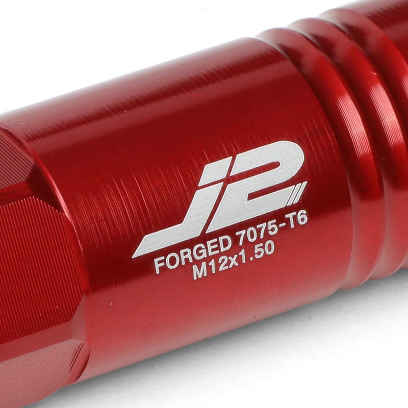 J2 Engineering 20 Pcs 7075 Aluminum Tall Open End M12 x 1.5 Lug Nuts Set w/Socket Adapter, Red, Fit Conical Seat, LN-T7-009-15-RD - Image 3